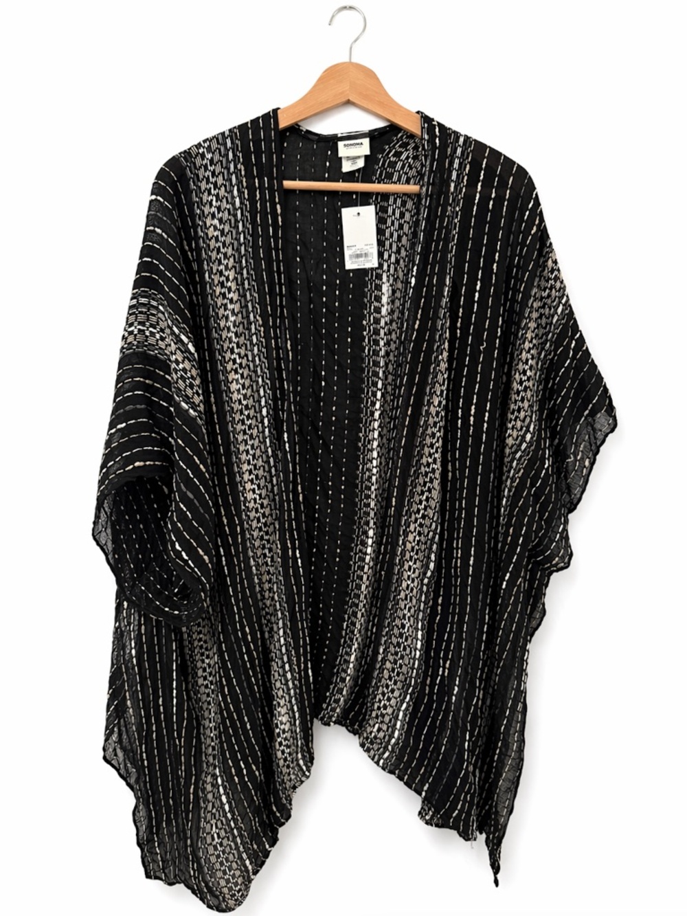 Sonoma Black & White Striped Textured Ruana Kimono Cover Up NWT One Size